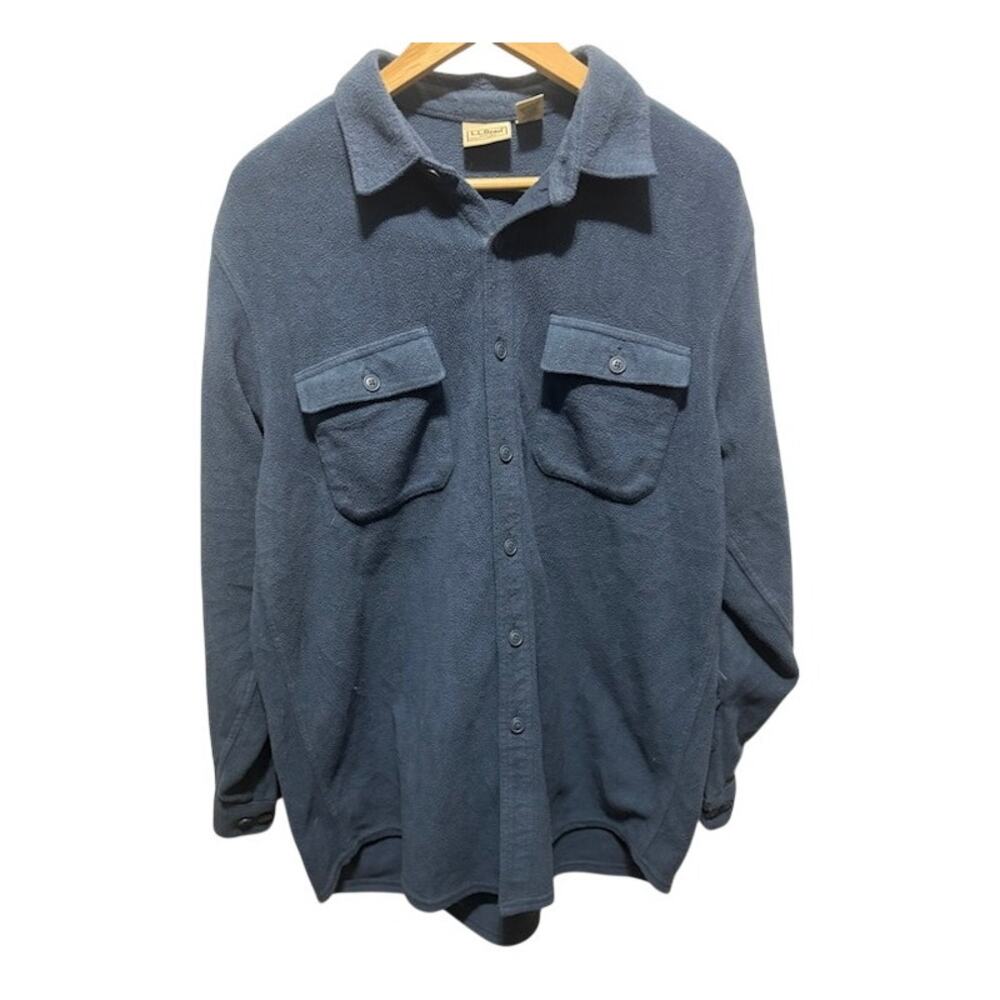 L. L. Bean Button Up Fleece Shirt Shacket Jacket Blue Warm Men's Size Large